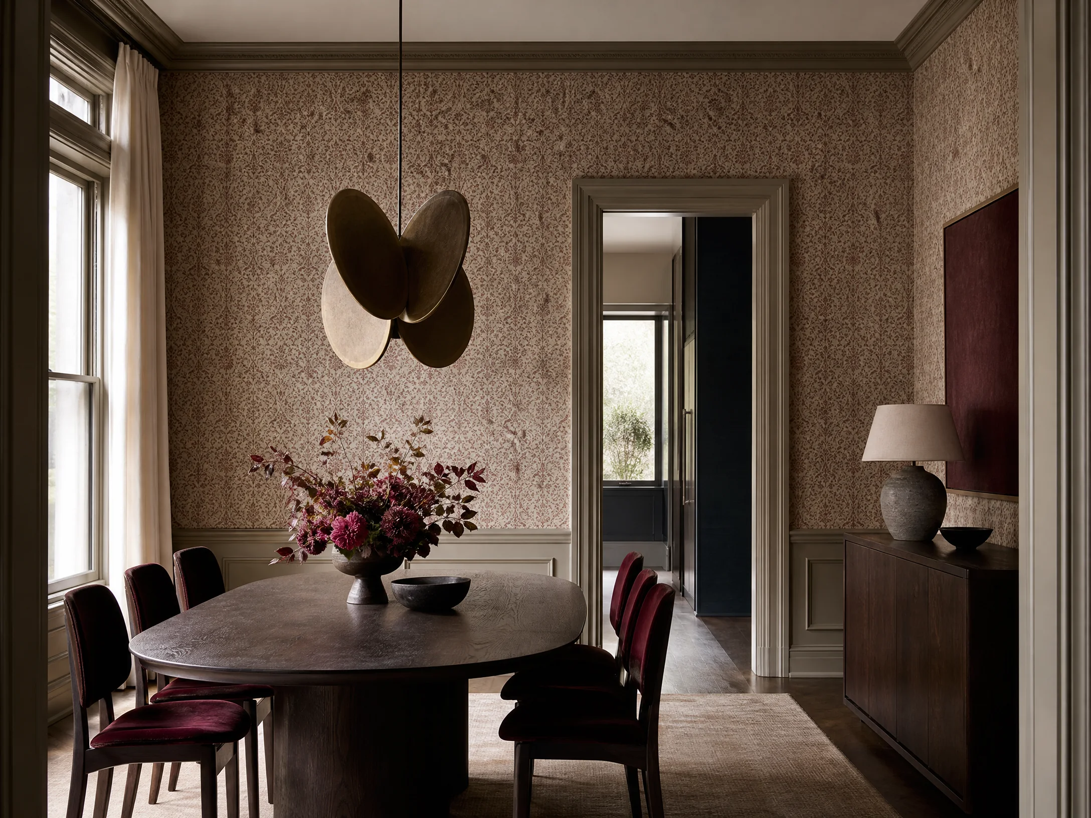 Sleek dining room wallpaper installation