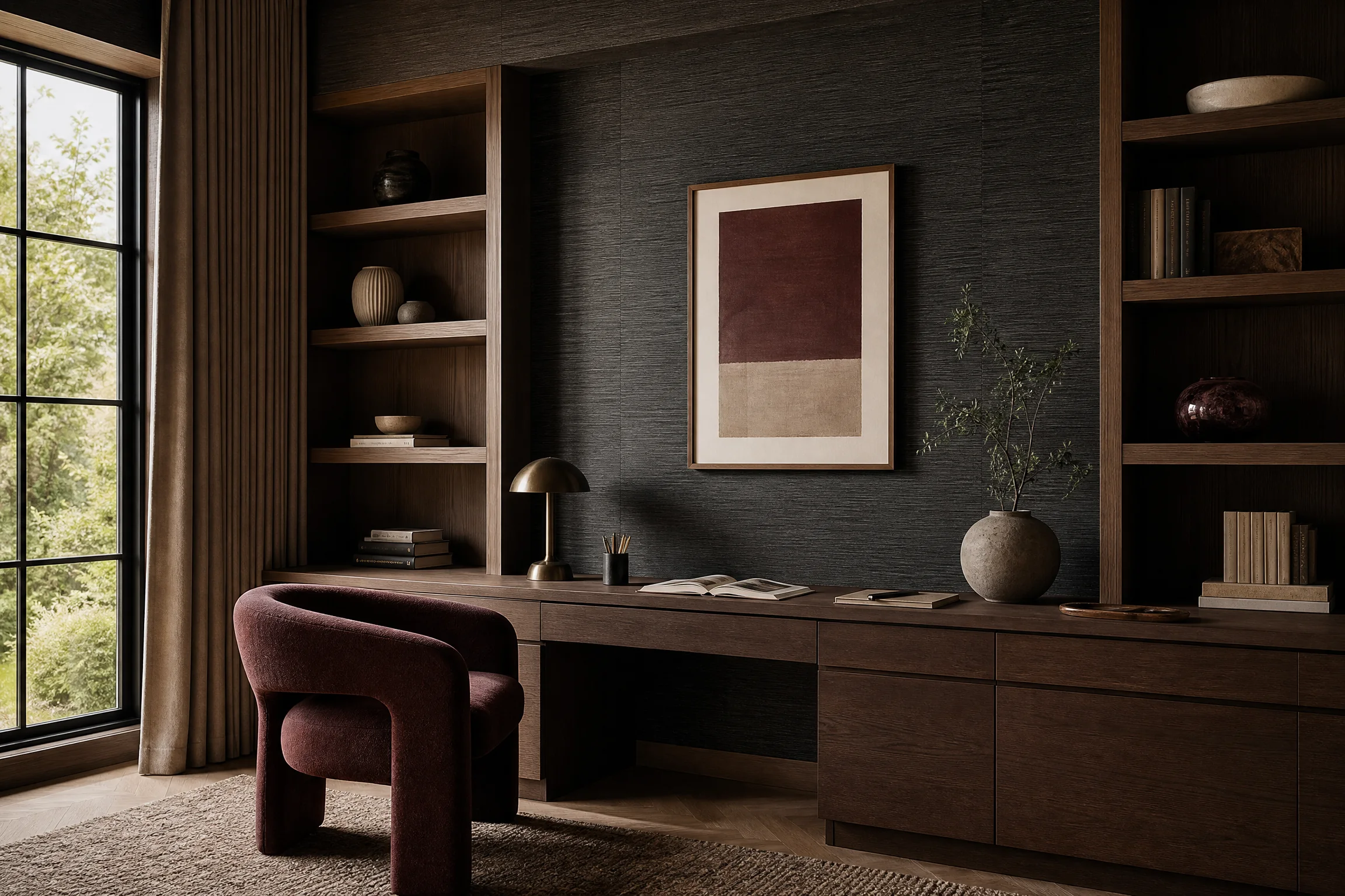 Modern home office feature wall