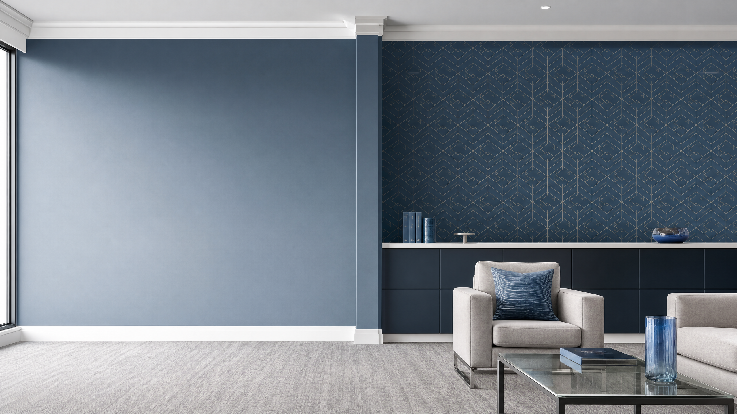 Precise interior featuring professionally installed technical wallpaper by Spotswood Detail